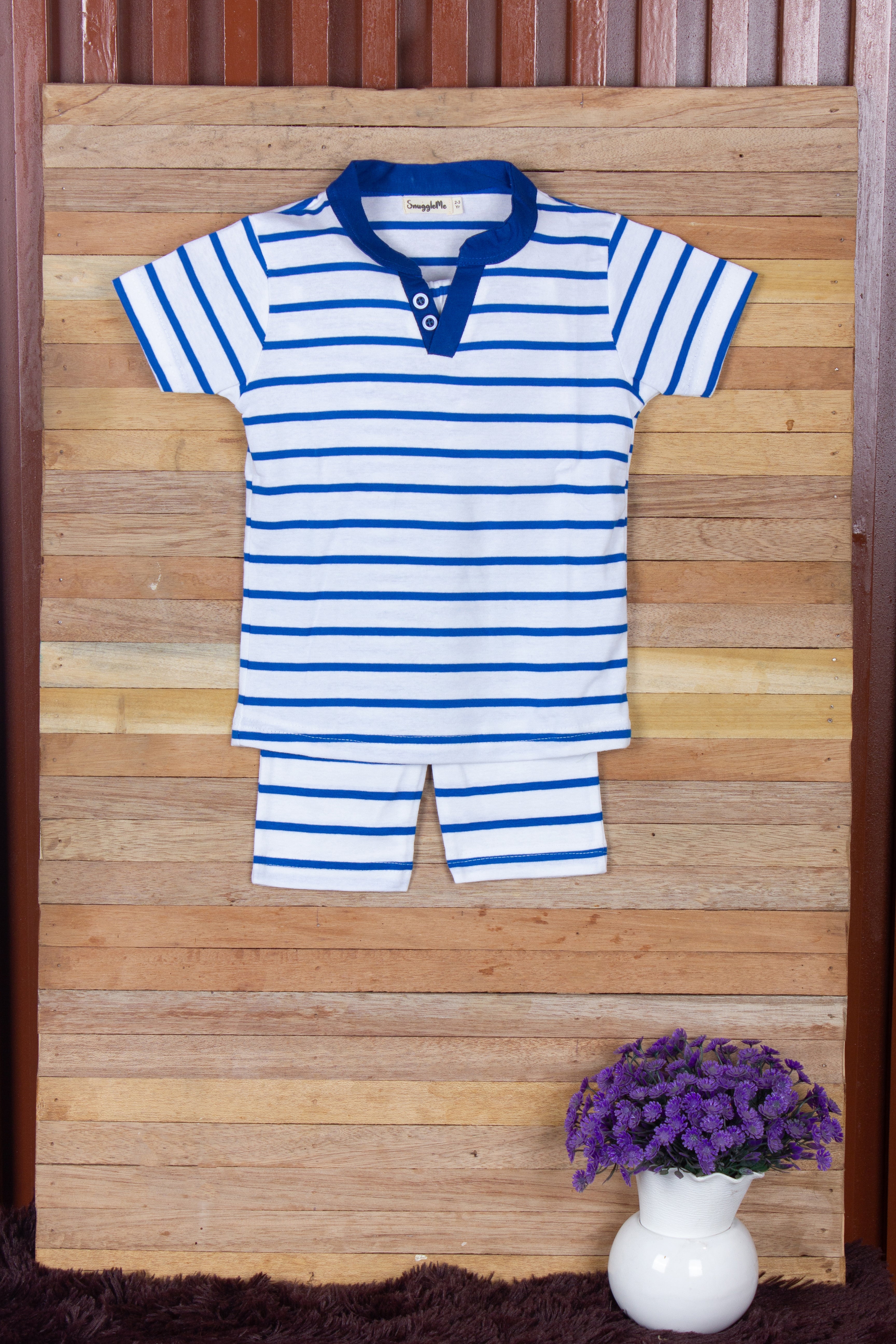 SnuggleMe Half Sleeves Boys Night suit - Blue
