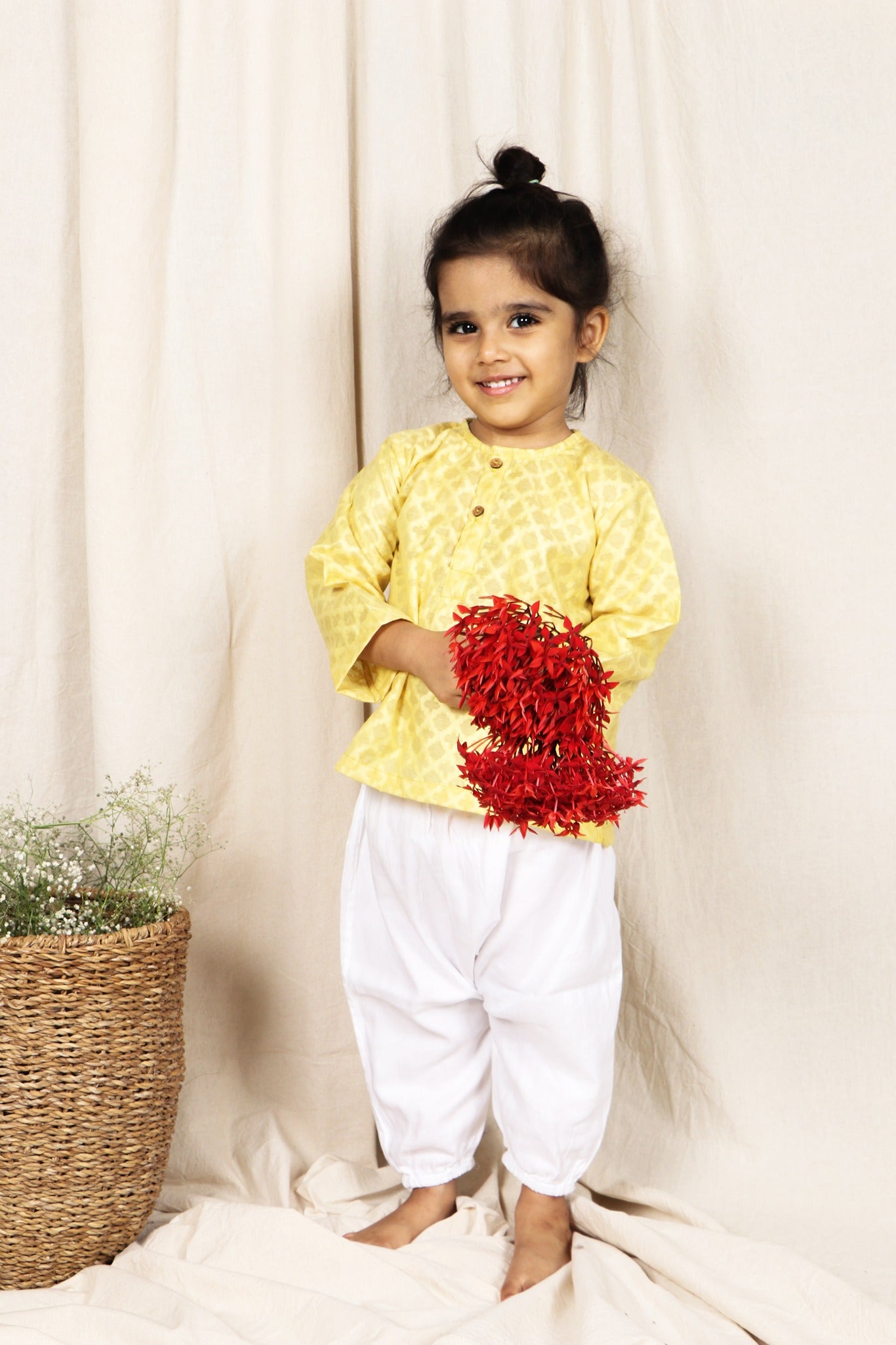 Lemon Colored Expressive Kurta with Pants