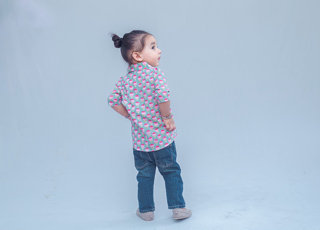 Boys Lotus block Print Shirt