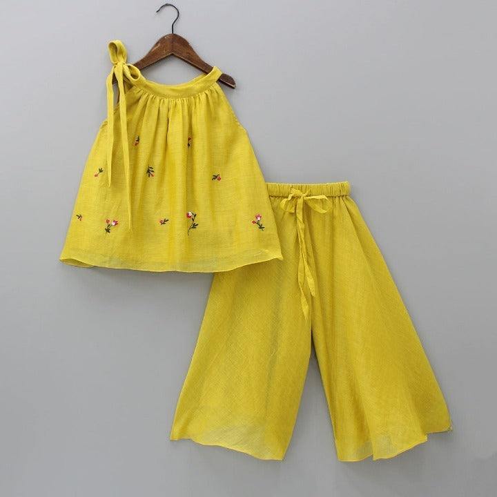 Hand Embroidered Kurta Palazzo Set - Yellow