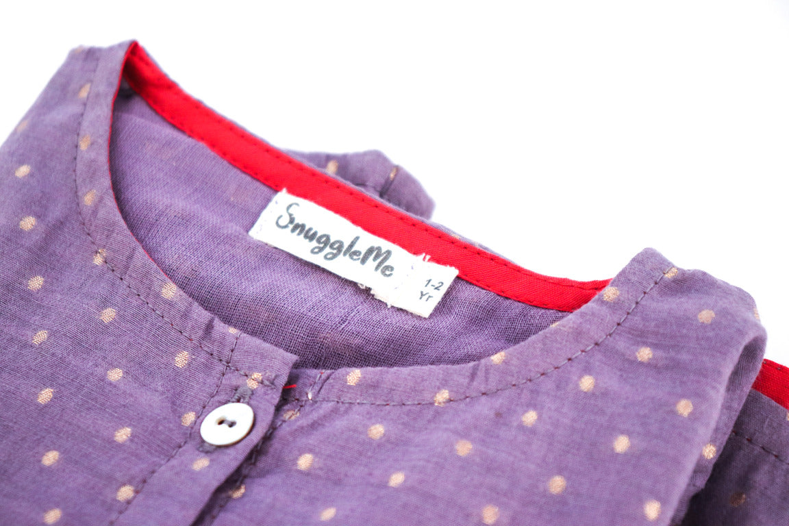 SnuggleMe Unisex Mauve Chanderi Zari Dotted Front Open Kurta