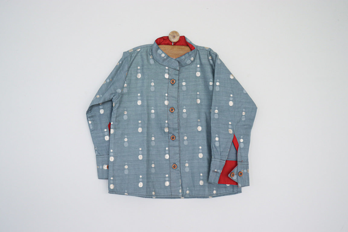 SnuggleMe Boys Grey Chanderi Zari Dots Shirt with Shorts