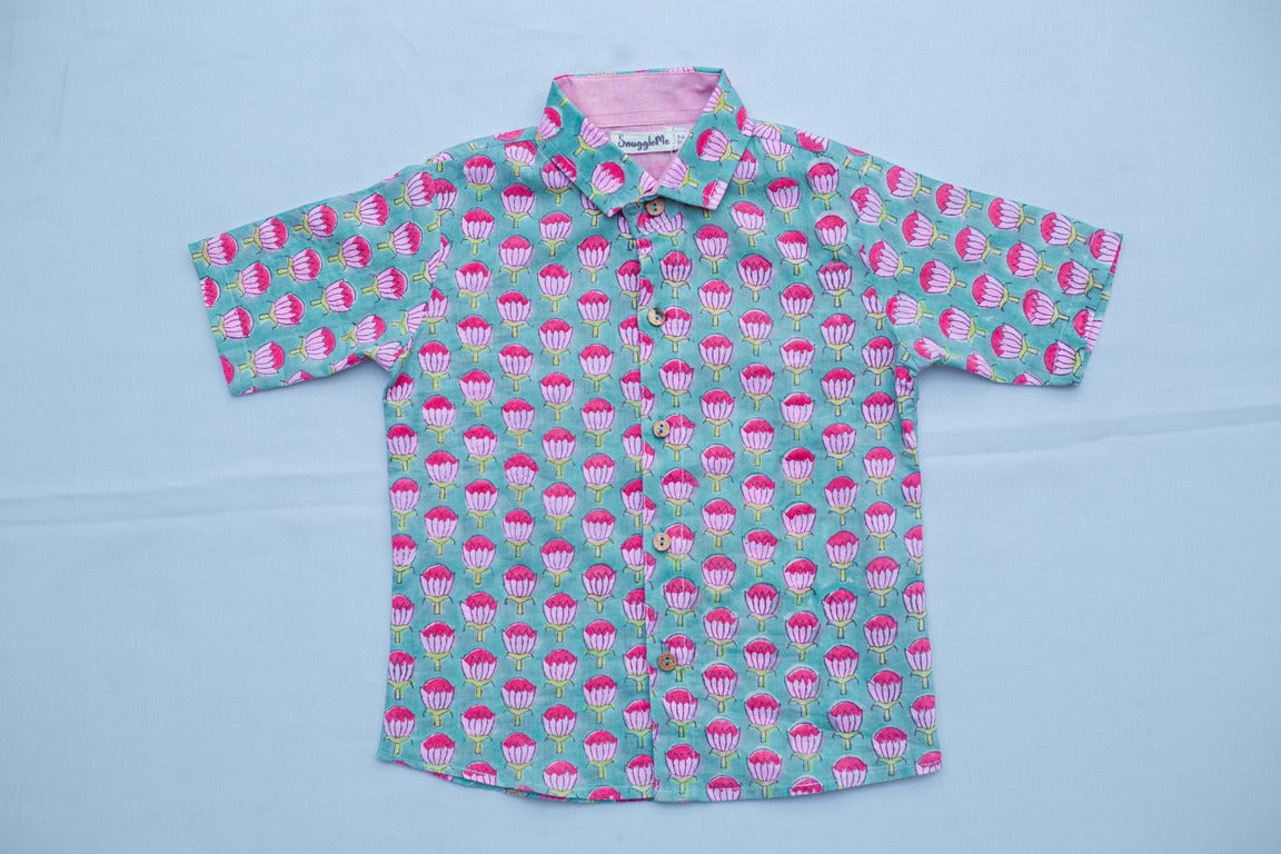 Boys Lotus block Print Shirt