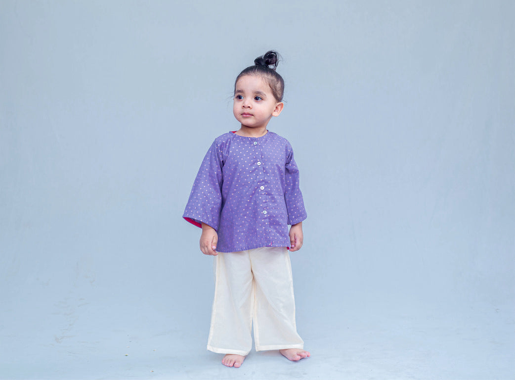 SnuggleMe Unisex Mauve Chanderi Zari Dotted Front Open Kurta