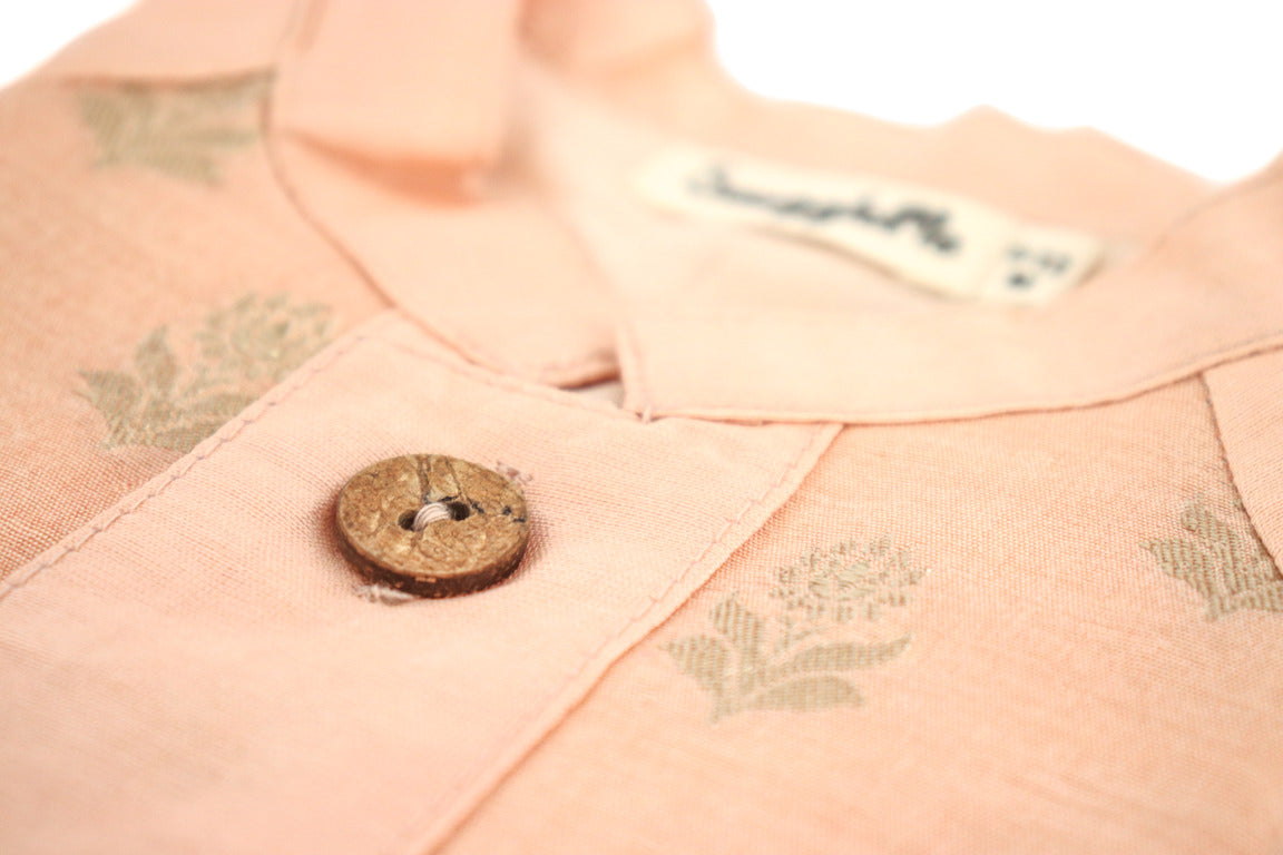 SnuggleMe Infant Boys Peach Chanderi Zari Booti Shirt