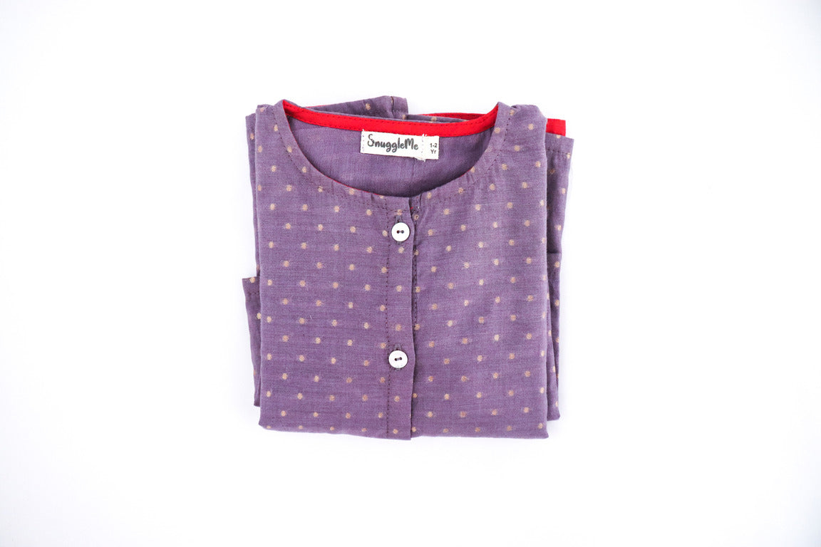 SnuggleMe Unisex Mauve Chanderi Zari Dotted Front Open Kurta