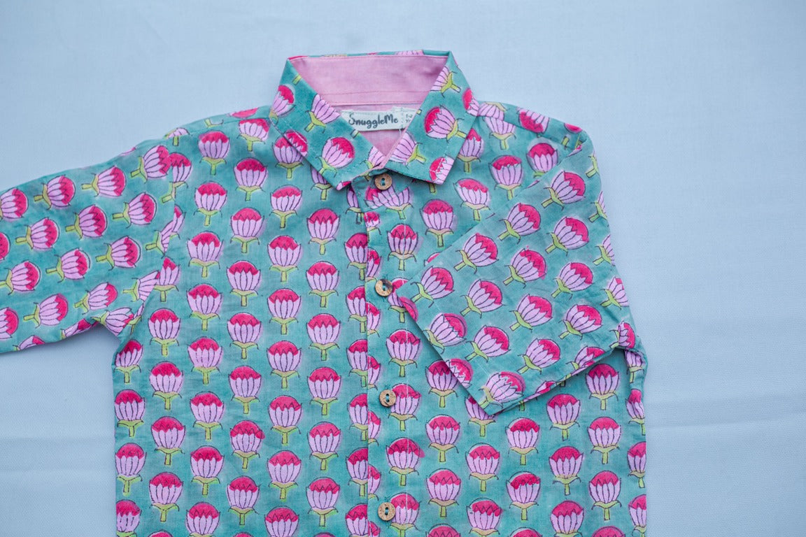 Boys Lotus block Print Shirt