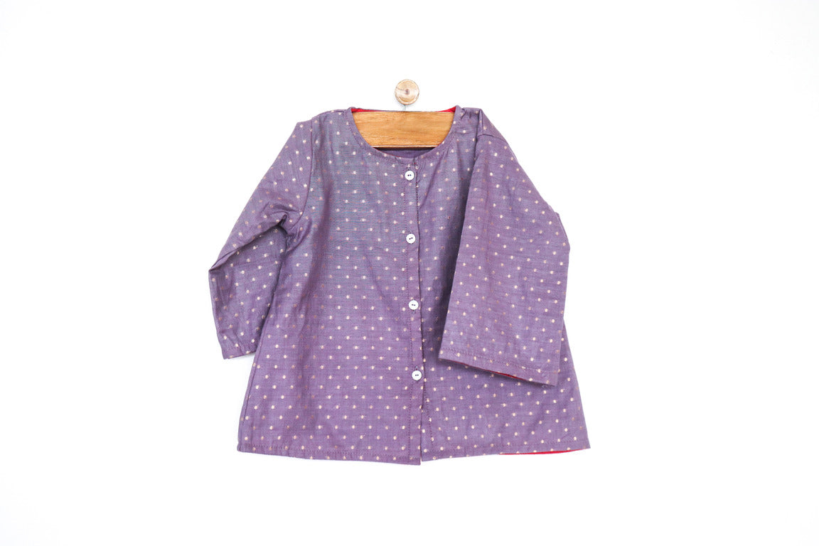 SnuggleMe Unisex Mauve Chanderi Zari Dotted Front Open Kurta