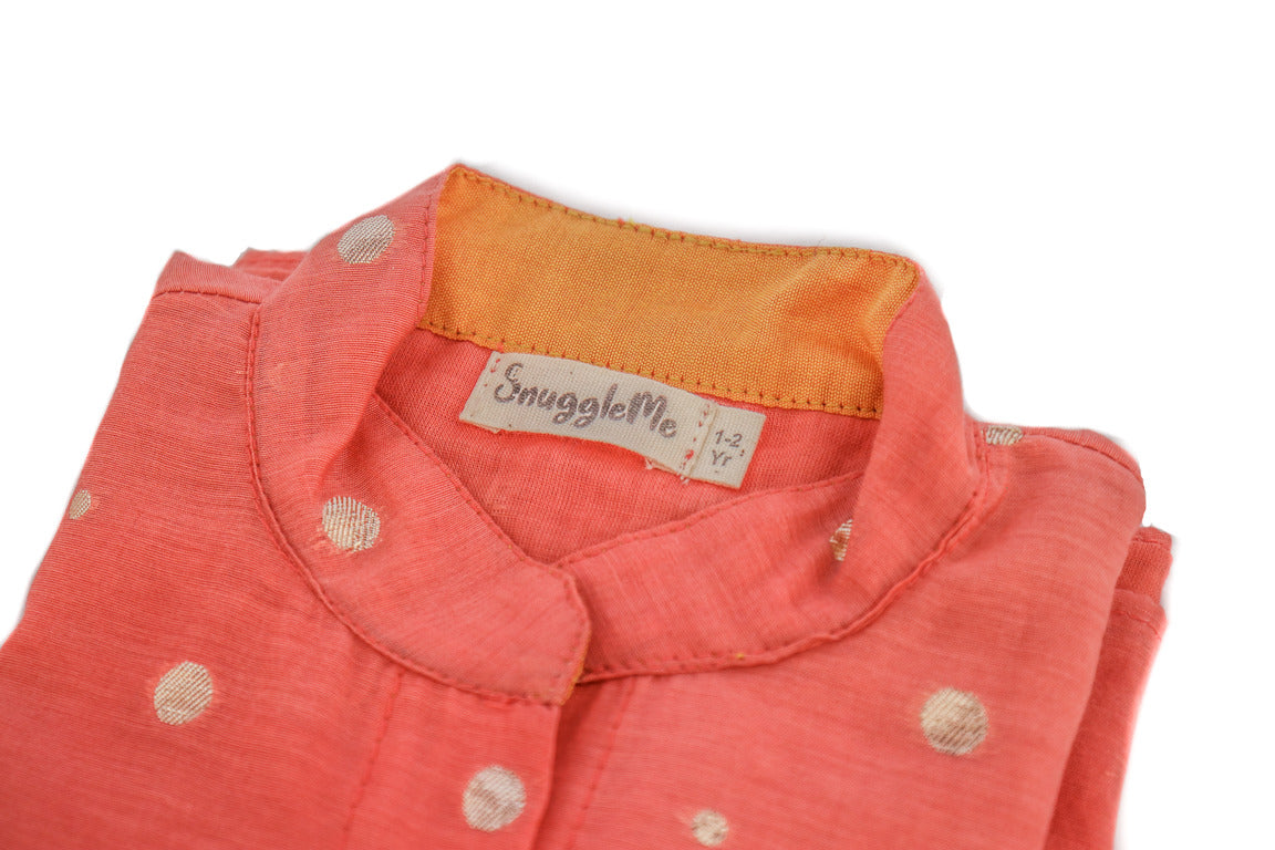 SnuggleMe Boys Red Chanderi Zari Dots Shirt