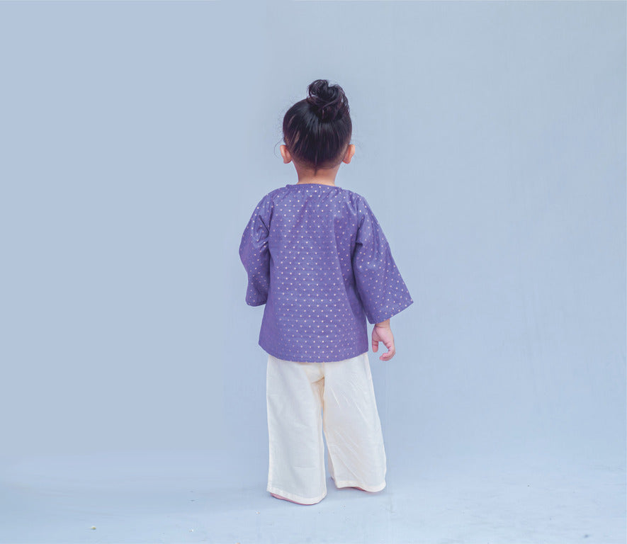 SnuggleMe Unisex Mauve Chanderi Zari Dotted Front Open Kurta