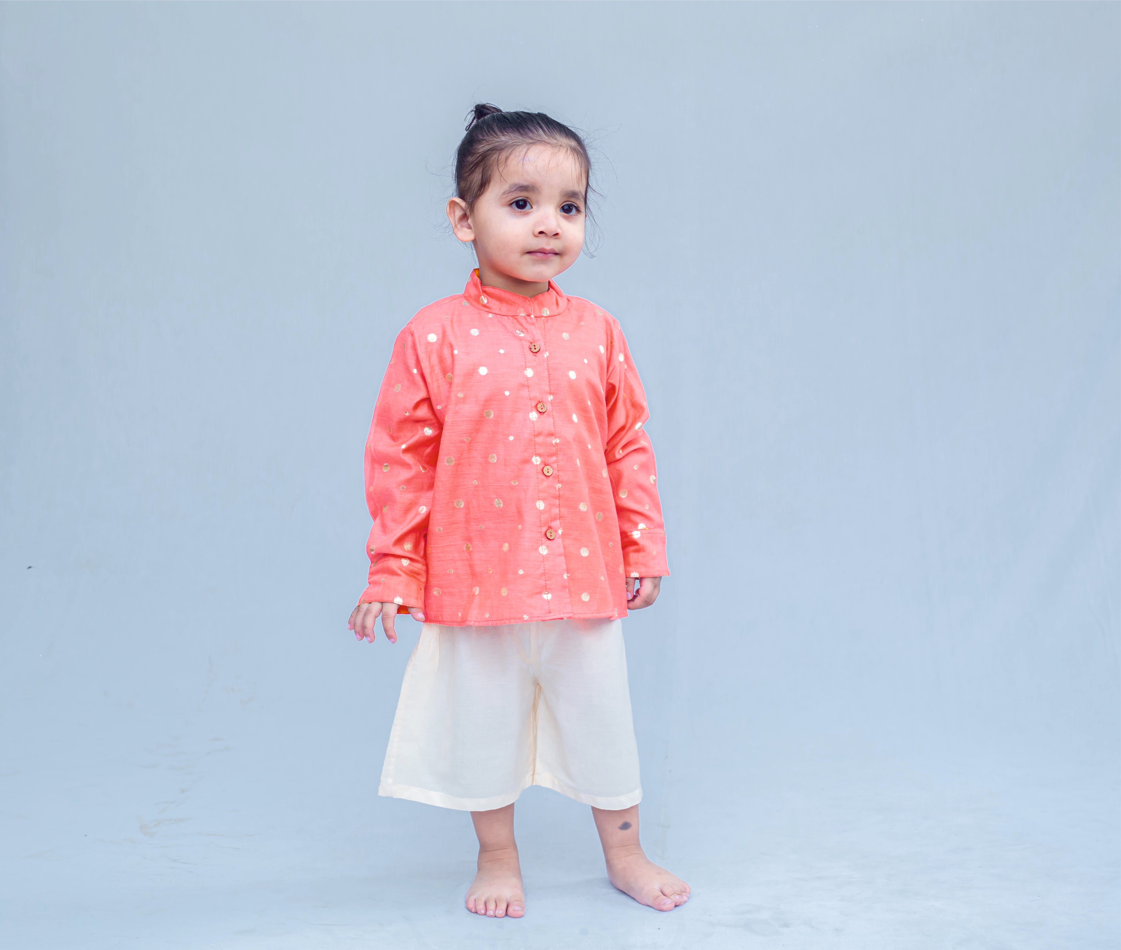 SnuggleMe Boys Red Chanderi Zari Dots Shirt