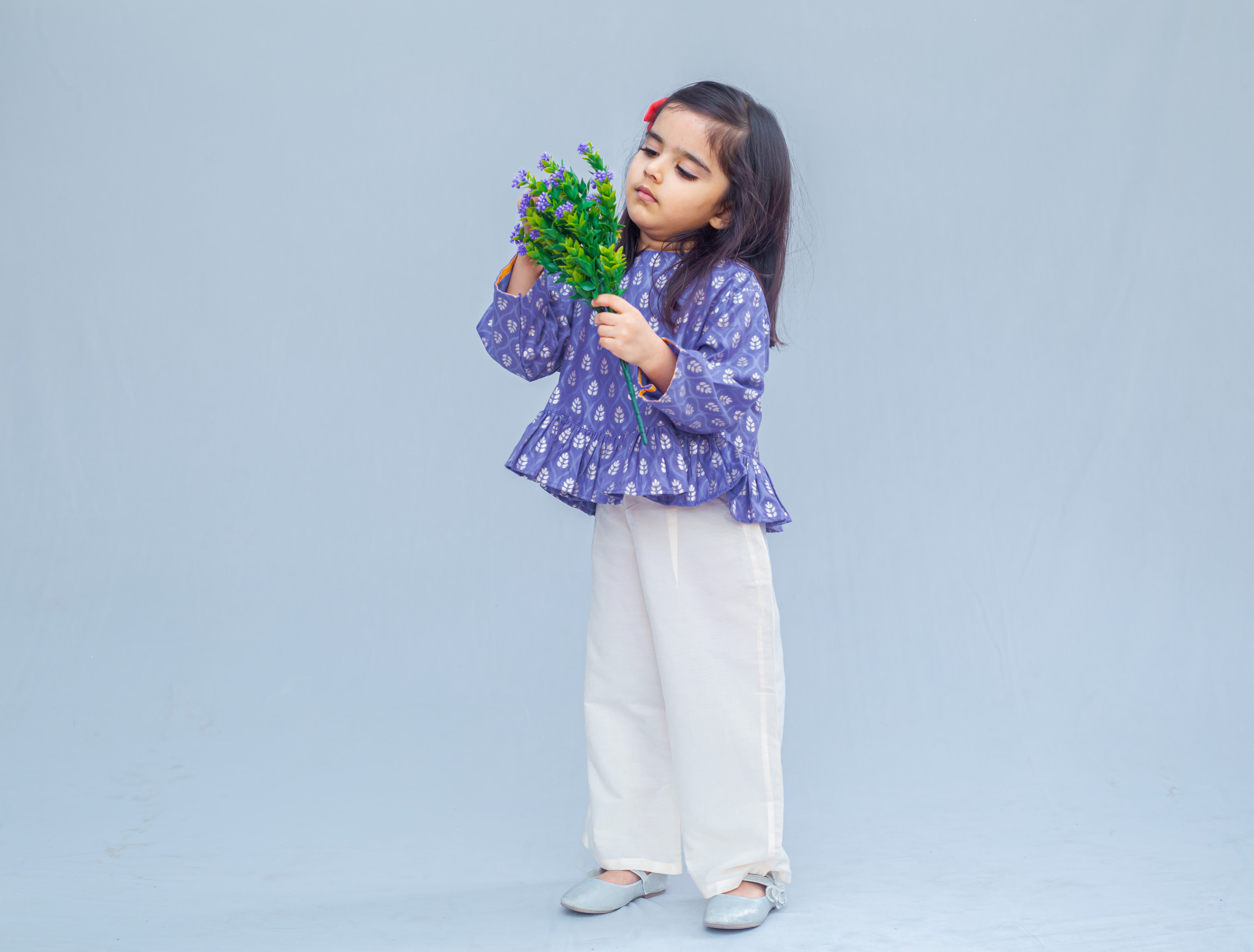 SnuggleMe Girls Chanderi Kaftan Top with Culottes