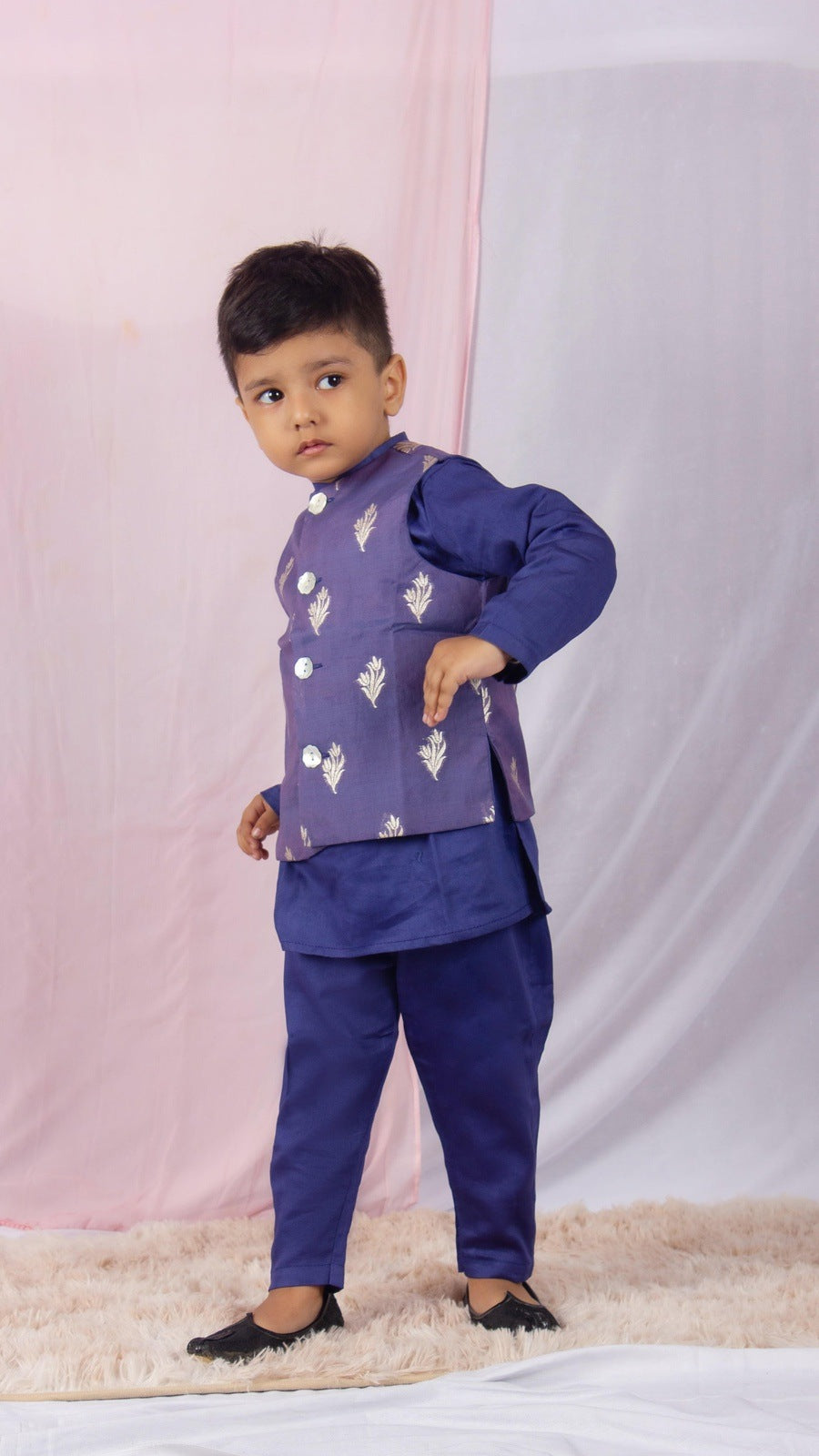 Blue Kurta And Pant With Chanderi Zari Jacket