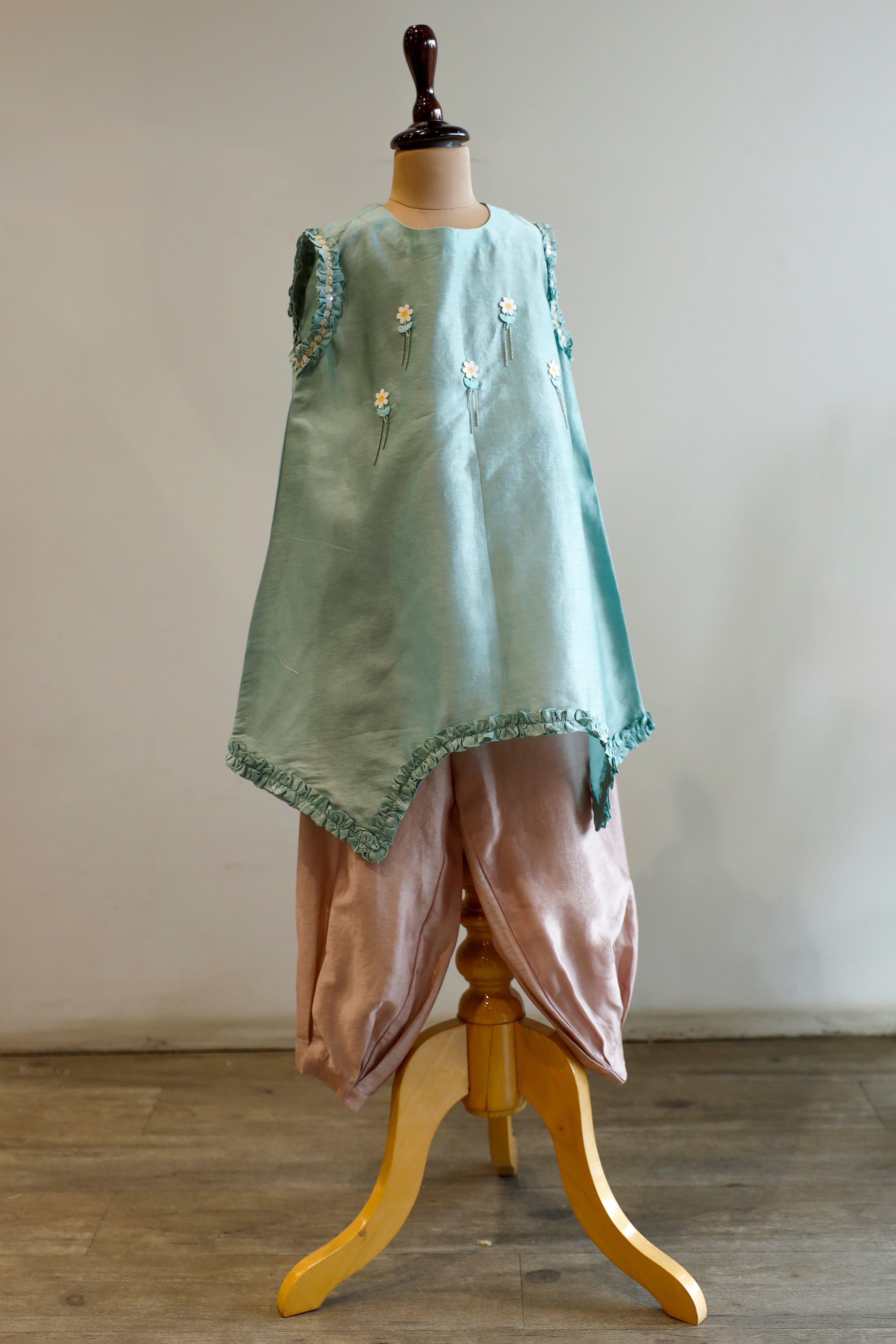 Bloom High-Low Embellished KurtaSet - Blue