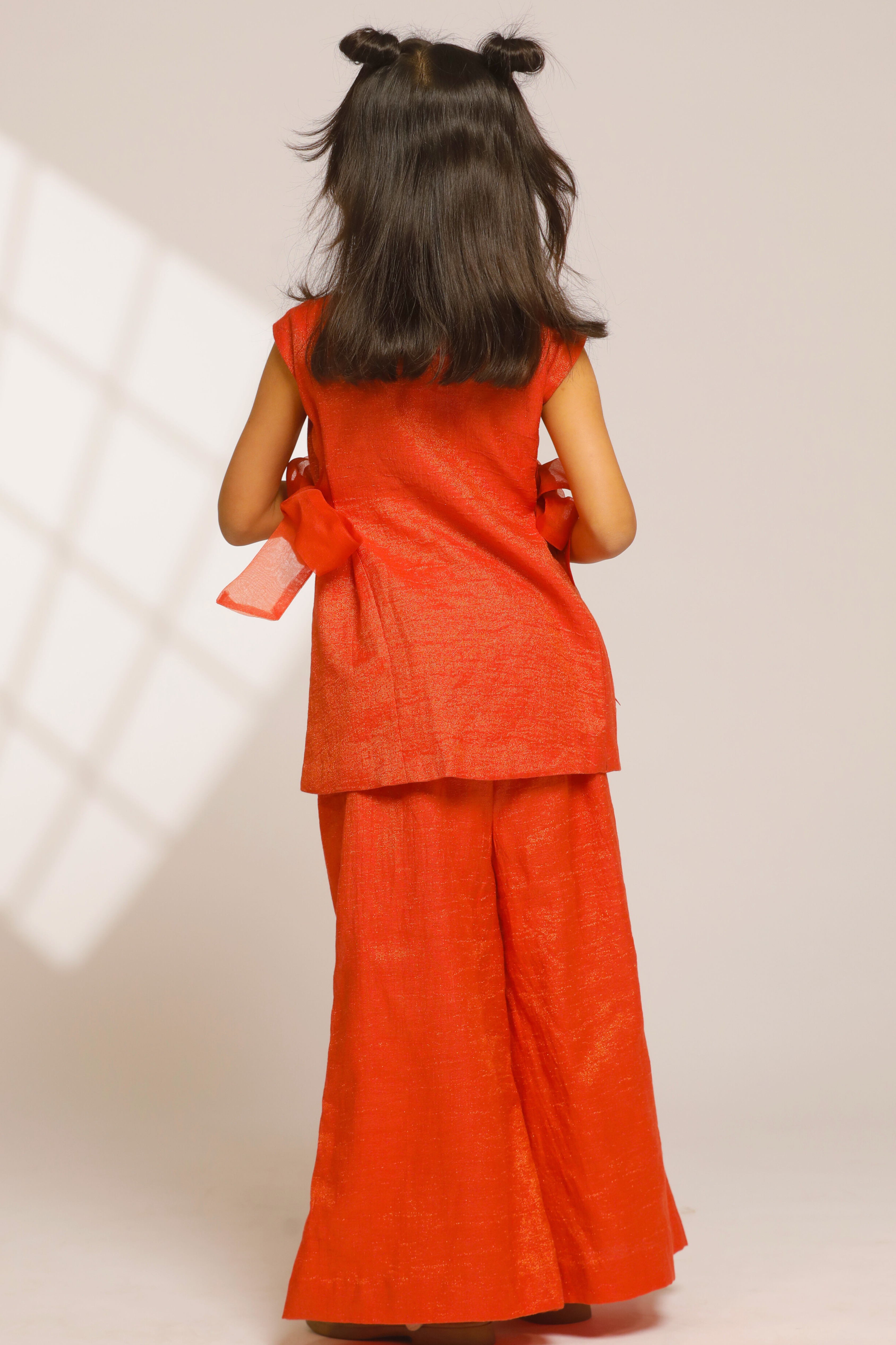 Girl A-Line Short Kurta with Flared Pant - Orange