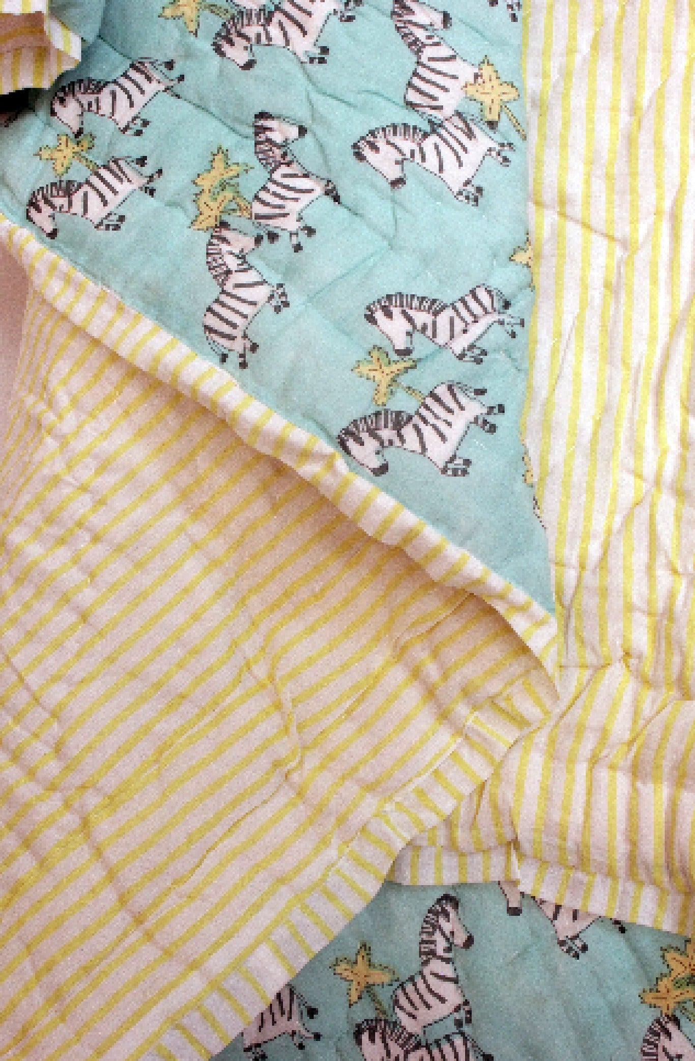 Teal and Yellow Dancing Zebra  Baby Quilt