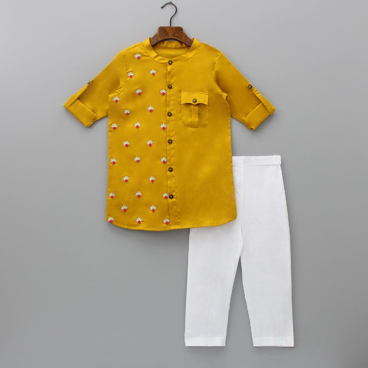 Yellow Booti Shirt Kurta Set