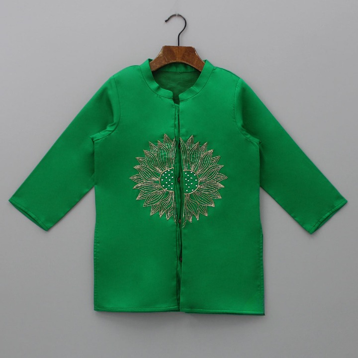 Green Embroidery Lotus kurta Set