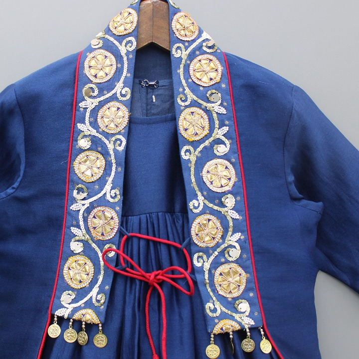 Gown With Embroidered And Embellished Jacket-Blue