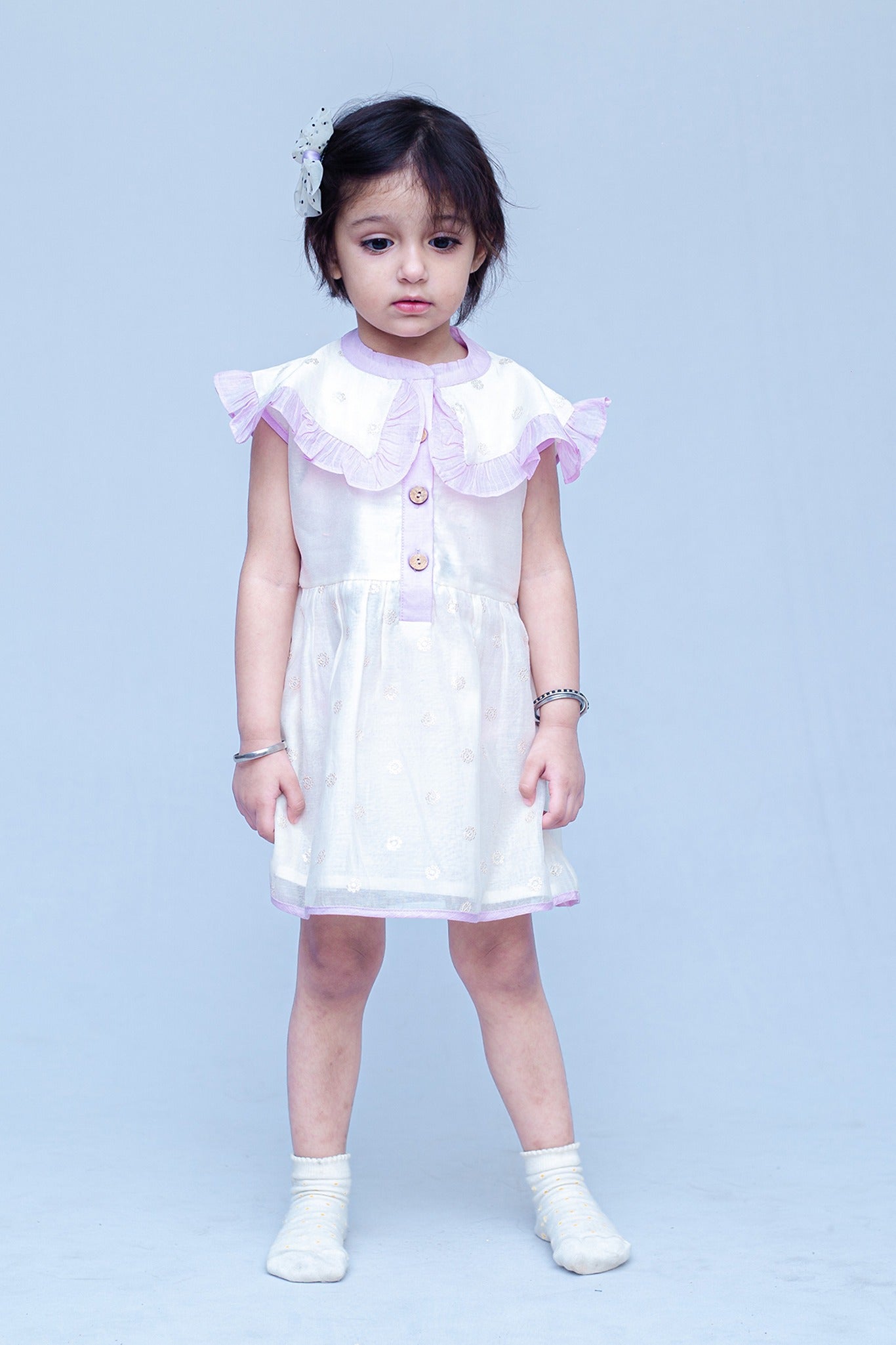 SnuggleMe Girls Chanderi Sleeveless Party Dress with Sequins work
