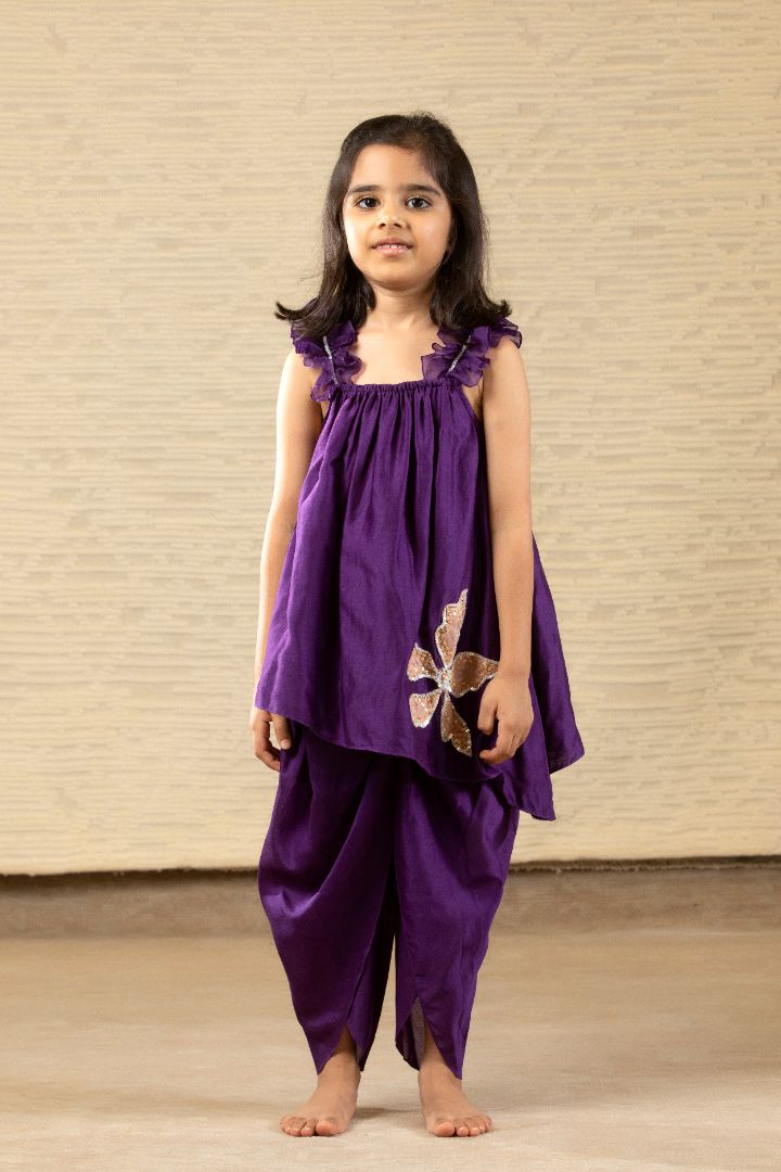 Purple Top Dhoti Set