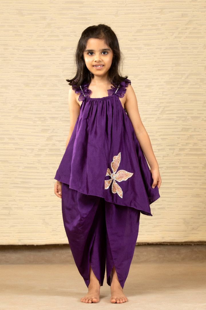 Purple Top Dhoti Set