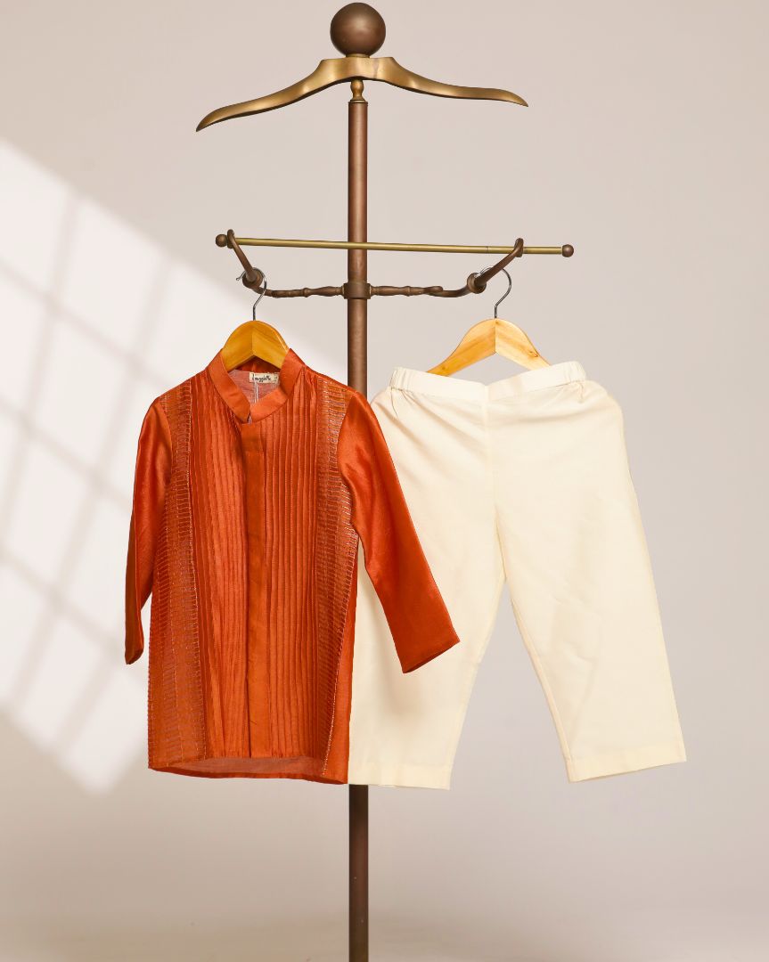 Boys Zari Kurta Set - Orange