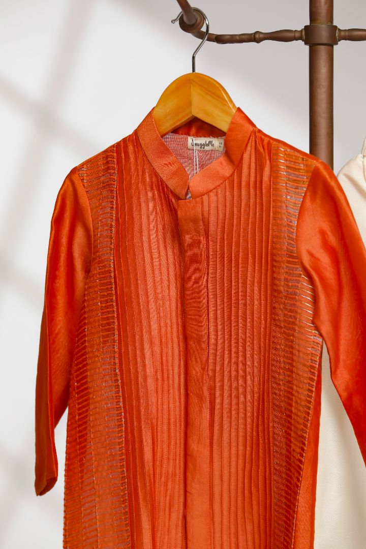 Boys Zari Kurta Set - Orange