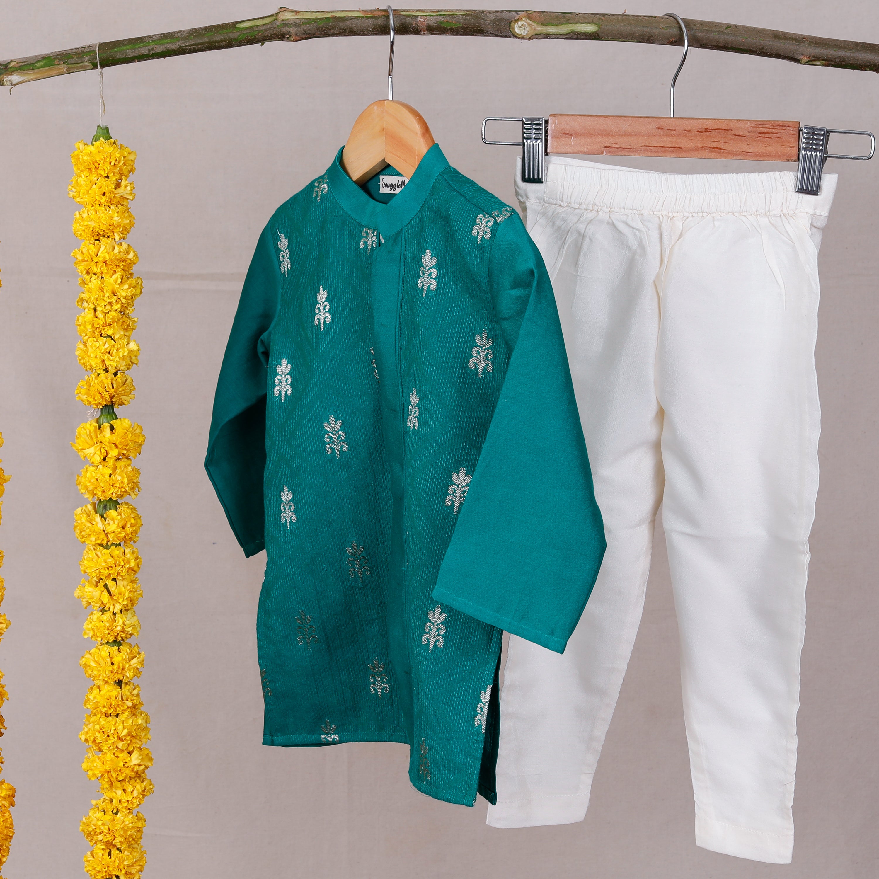 Lush Green Sherwani Set for Boys