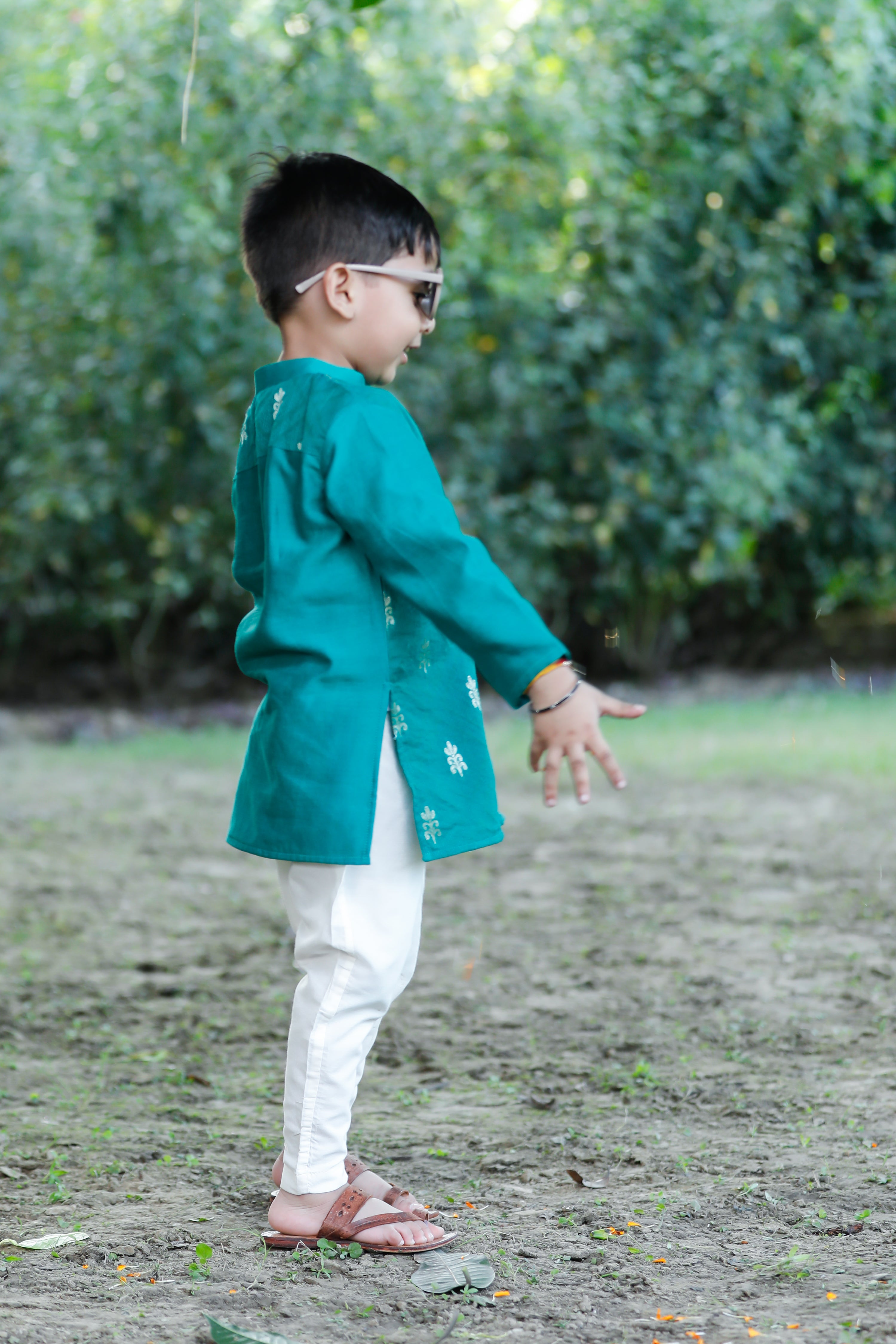 Lush Green Sherwani Set for Boys
