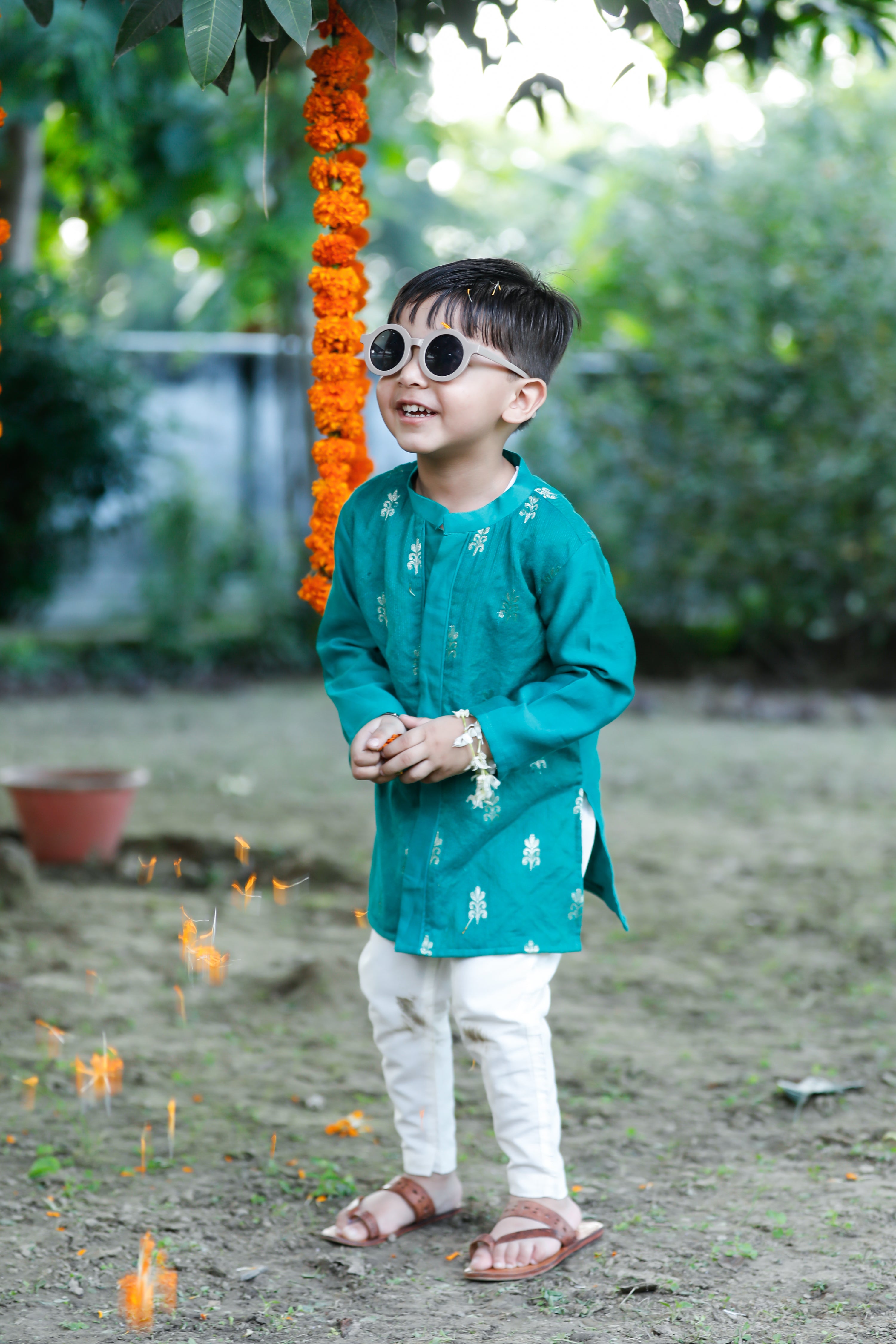 Lush Green Sherwani Set for Boys