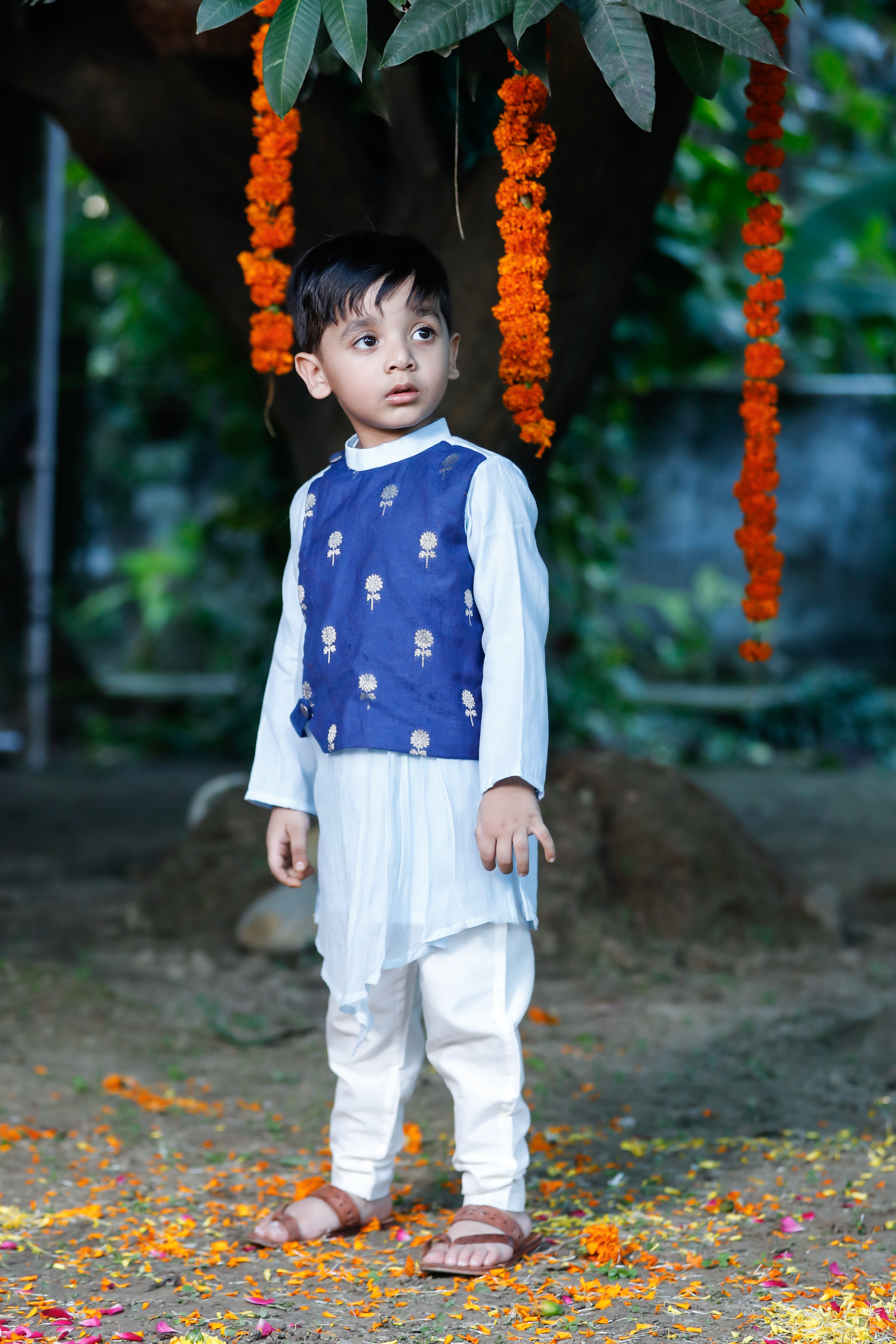 Boy in  Drape Style Kurta Set - Premium Chanderi Ethnic Wear for Festive Celebrations by SnuggleMe