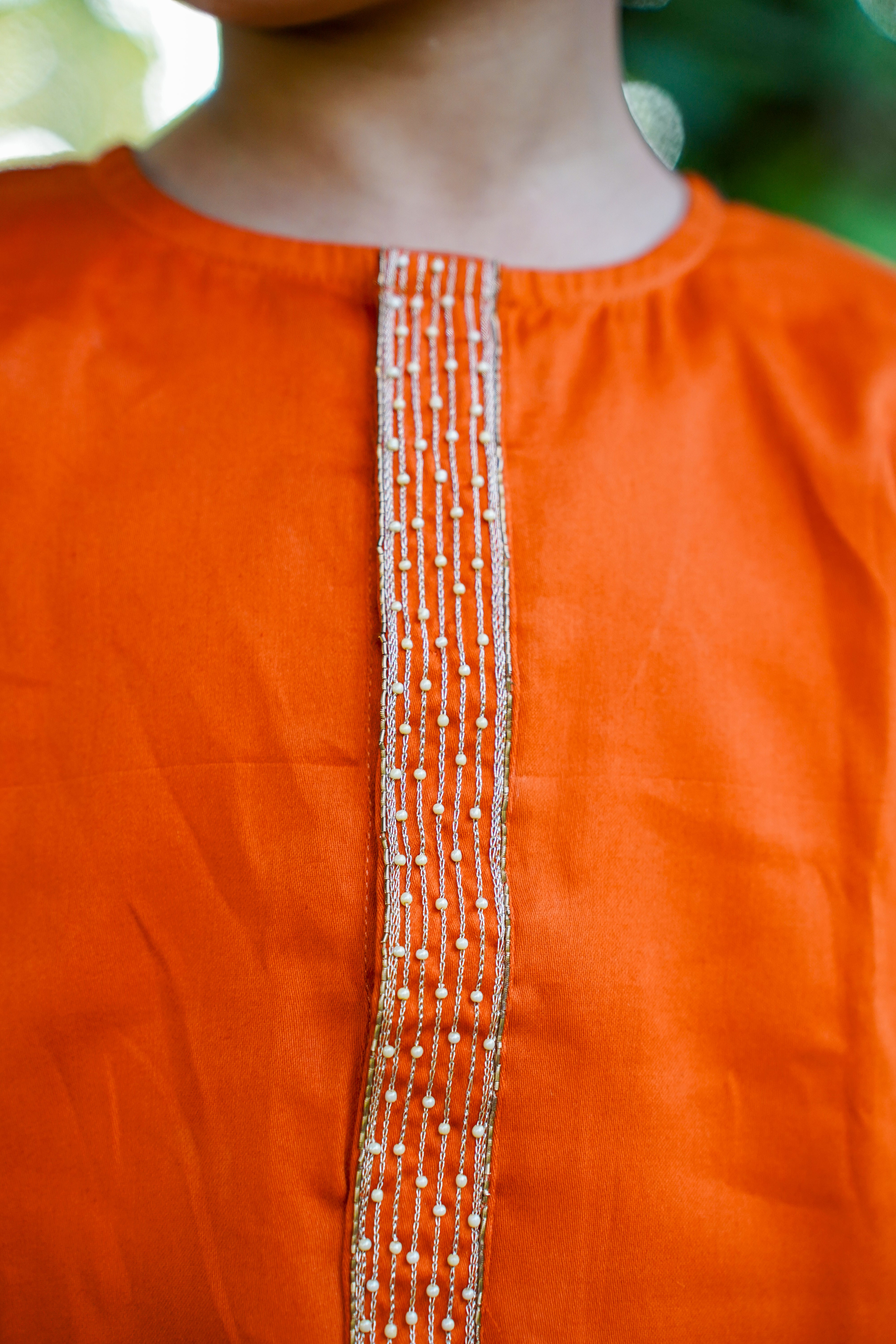 Embroidered Placket Kurta Orange Set