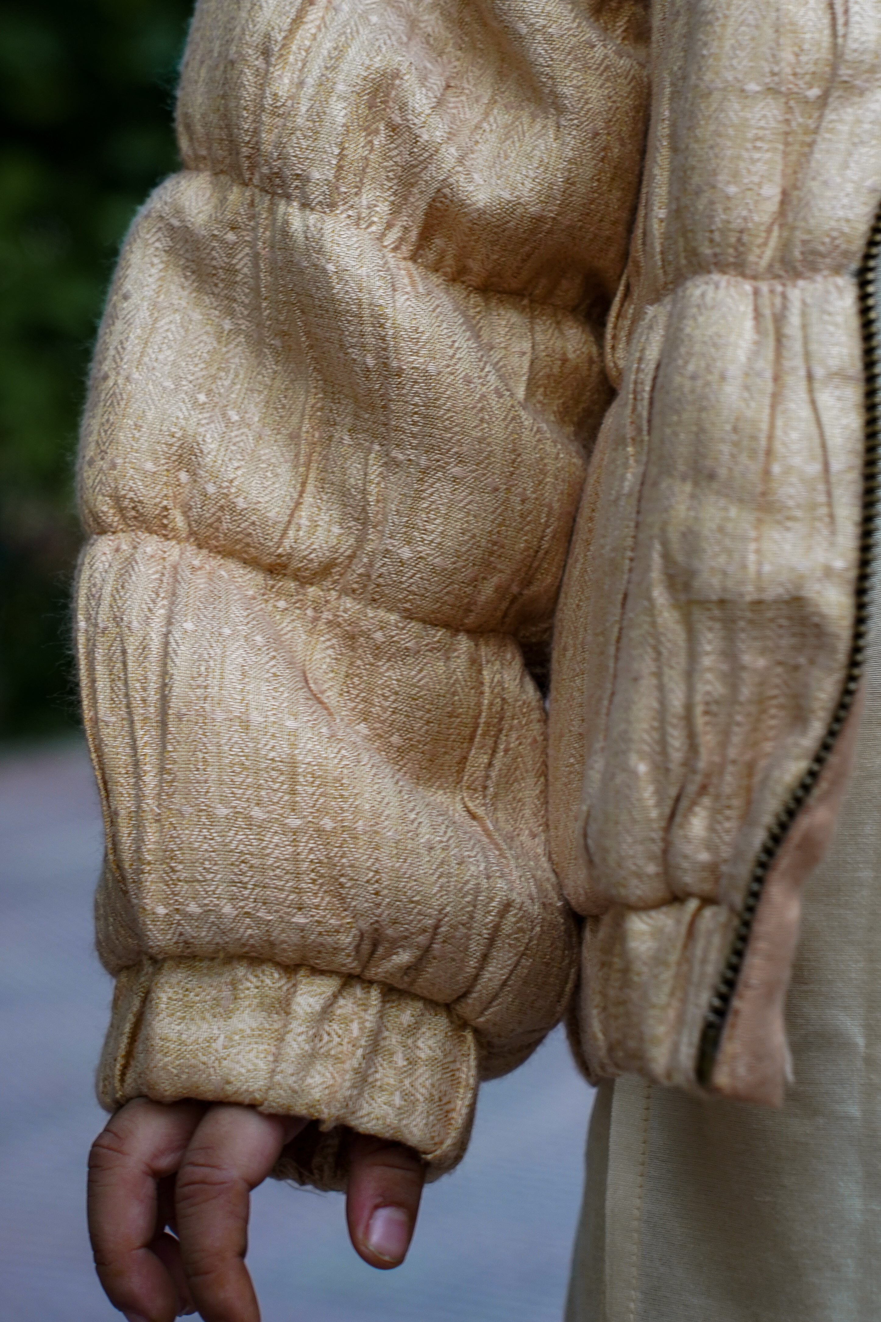 Beige Elegance: Unisex Handloom Cotton Silk Puffer Jacket & Kurta Set