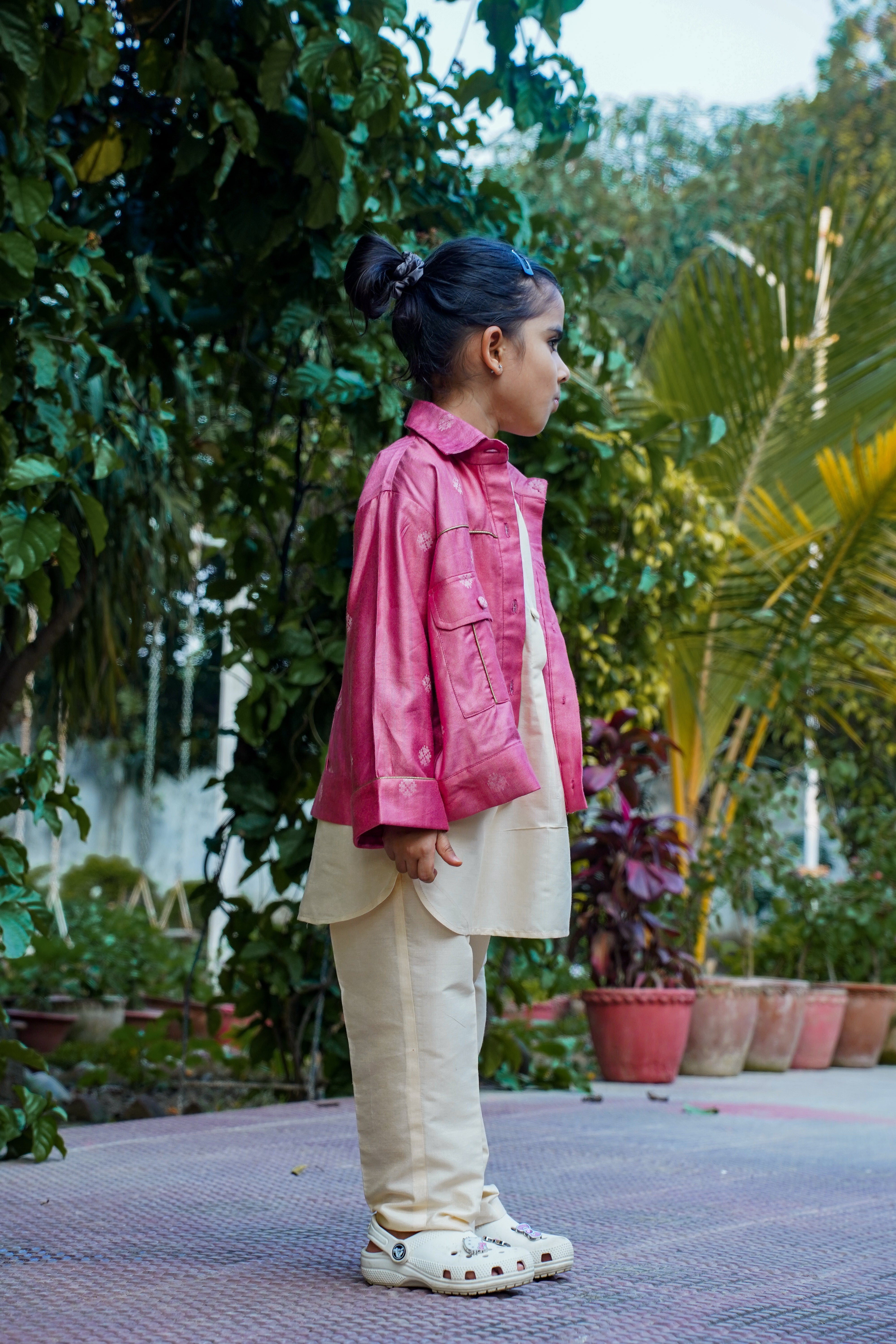 Pink Panache: Unisex Loose Fit Jacket & Ethnic Set for Kids