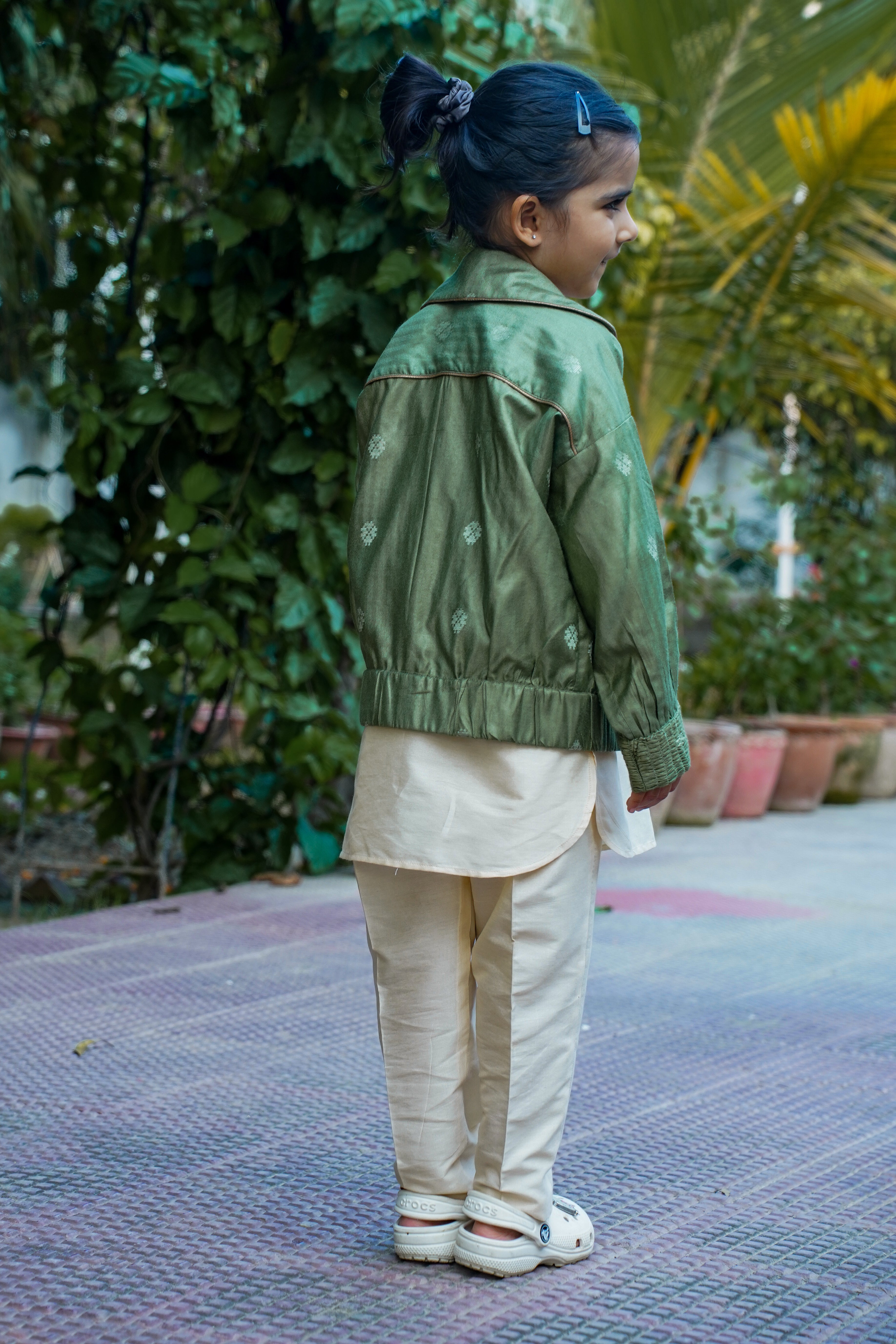 Green Enchantment: Unisex Bomber Jacket & Kurta Pant Set for Kids