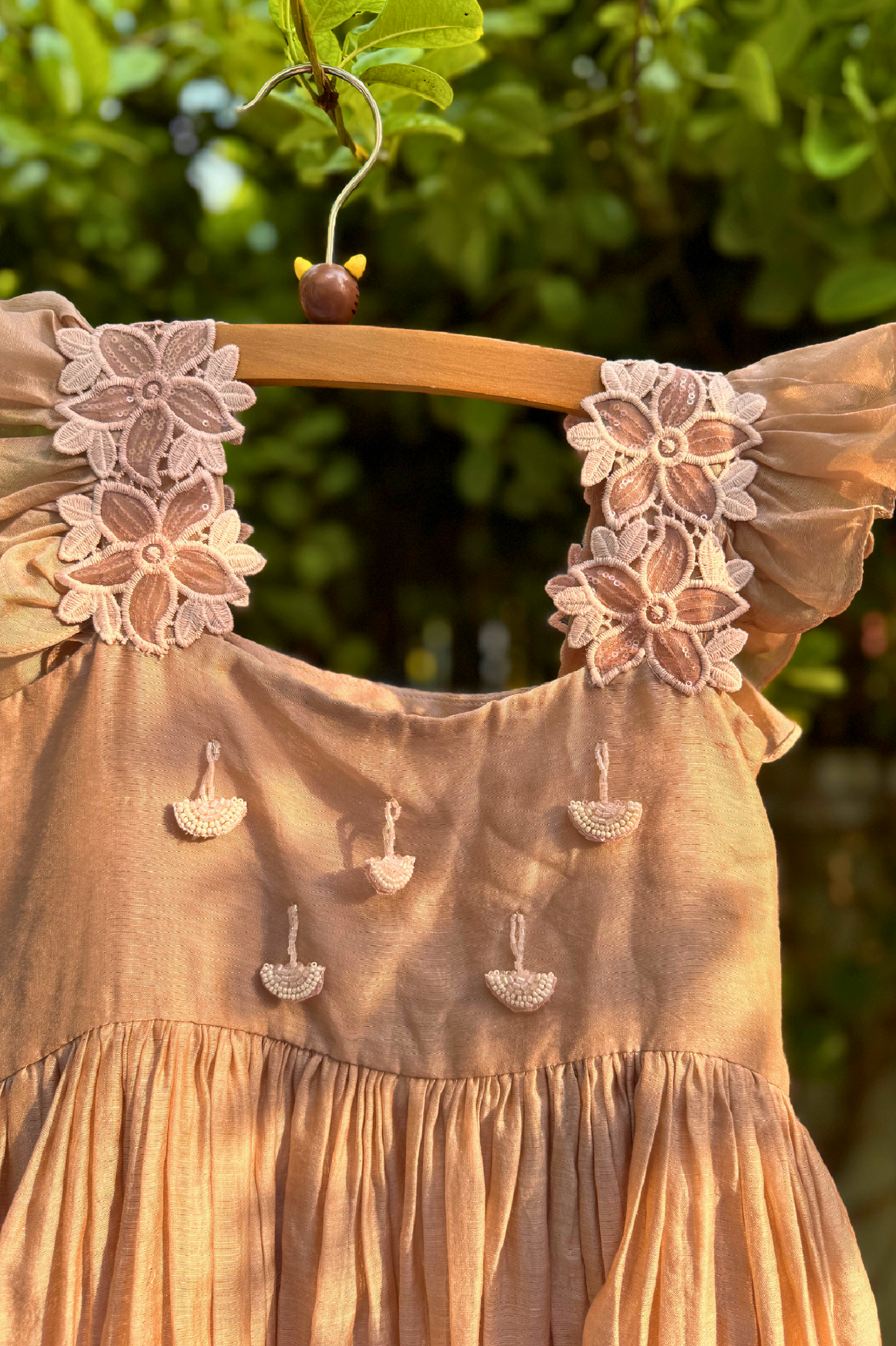 Bloom Embellished Gathered Dress - Peach