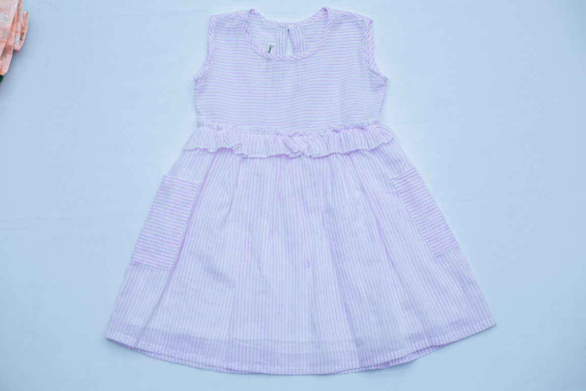SnuggleMe Girls Purple Stripes Pocket Dress