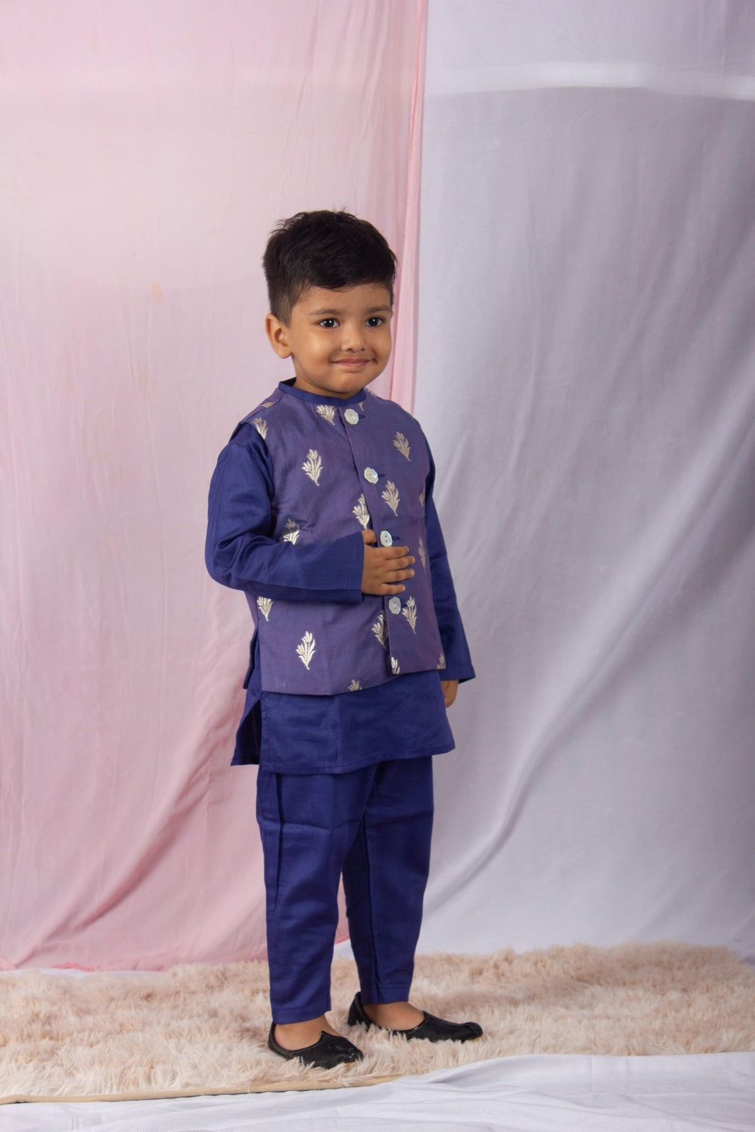 Blue Kurta And Pant With Chanderi Zari Jacket