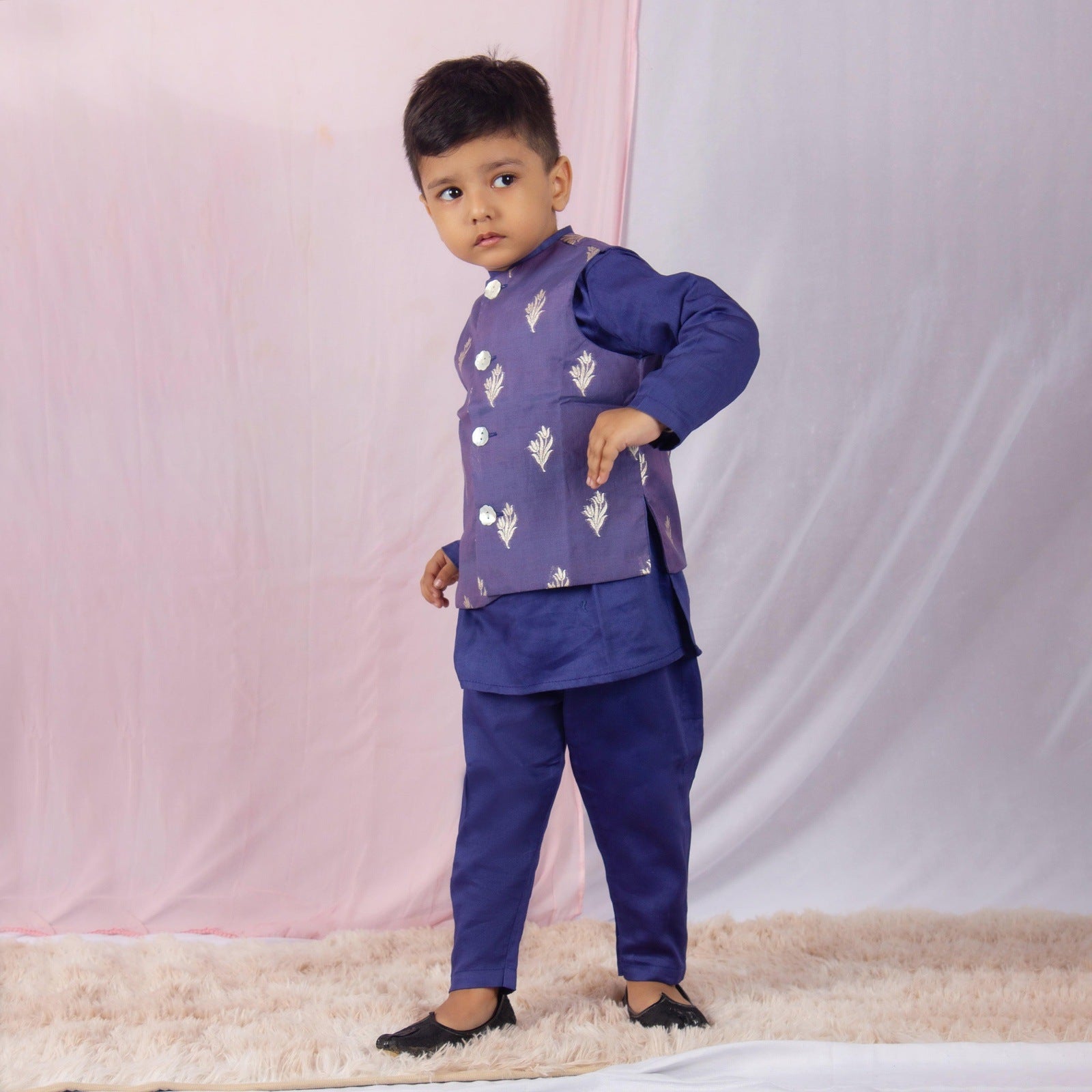 Blue Kurta And Pant With Chanderi Zari Jacket