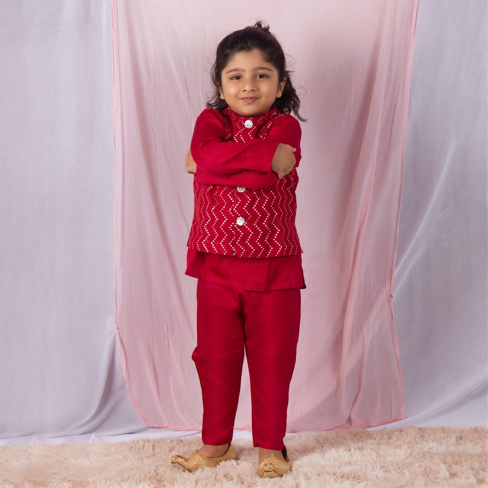 Maroon Kurta And Pant With Elegant Chanderi Zari Jacket