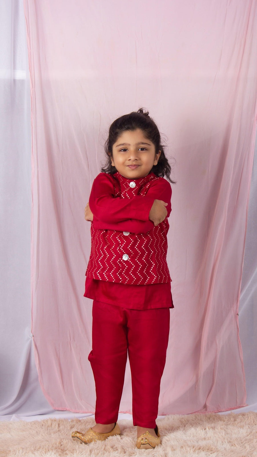 Maroon Kurta And Pant With Elegant Chanderi Zari Jacket