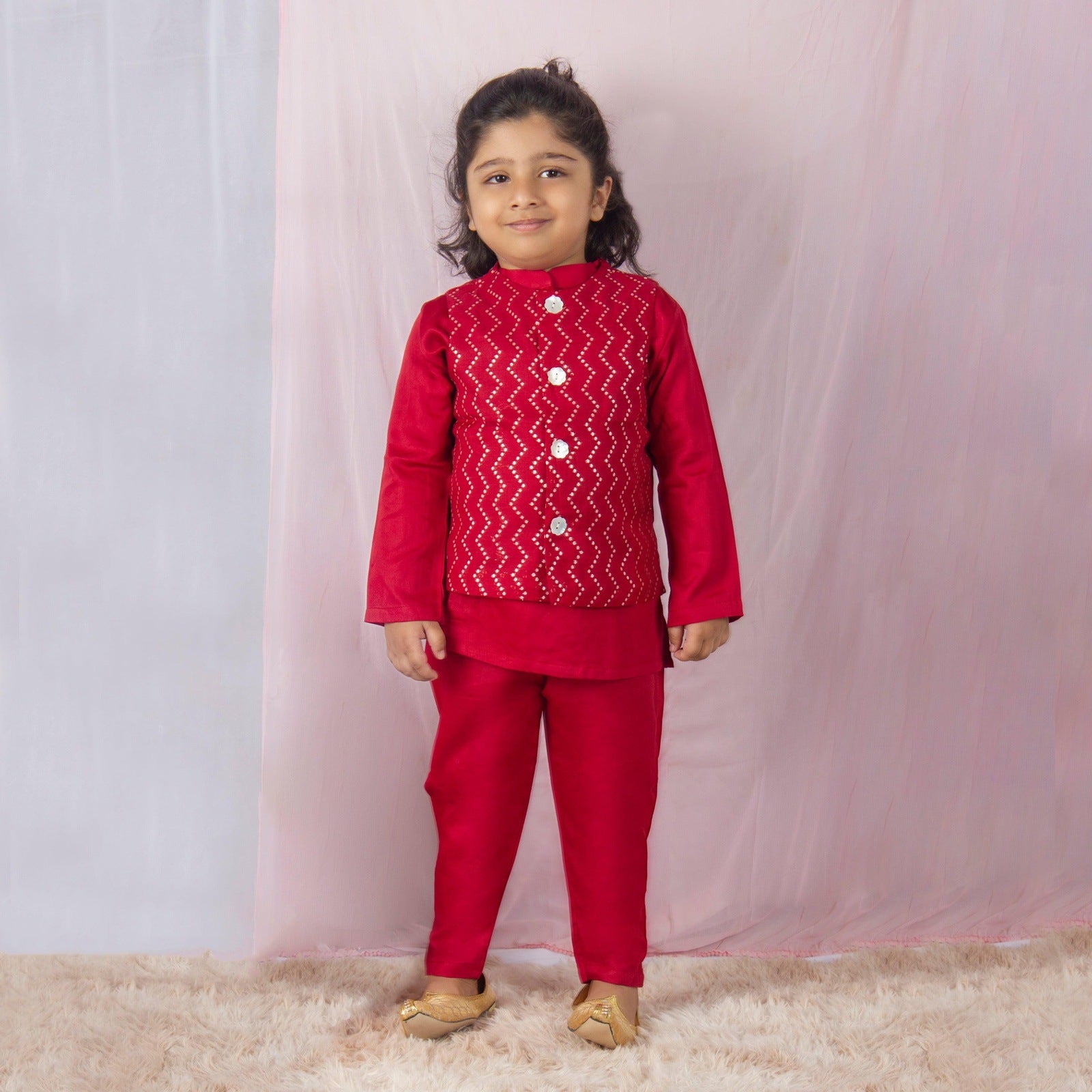 Maroon Kurta And Pant With Elegant Chanderi Zari Jacket